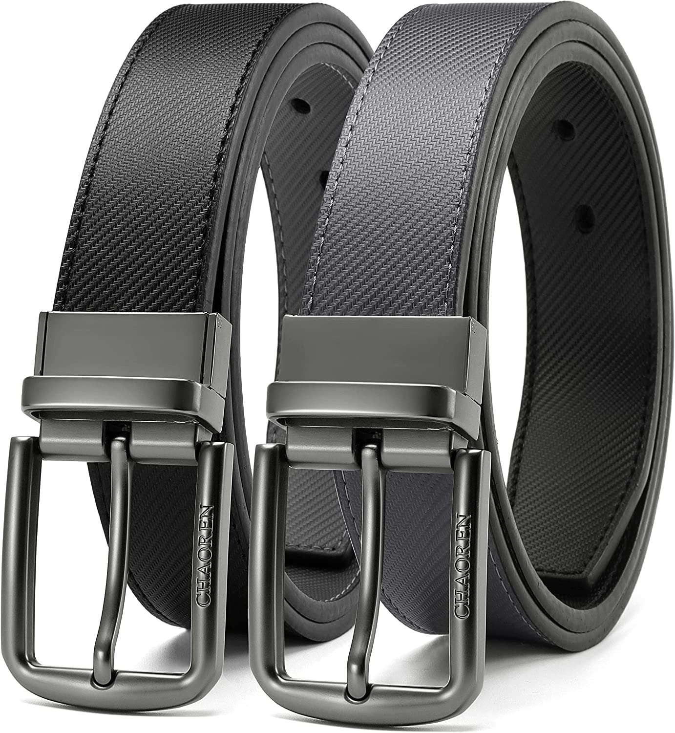 CHAOREN Reversible Belt for Men - Mens Belt Leather 1 3/8" Black & Brown for Dress Pants - Adjustable Belt Trim to Fit - Image 1